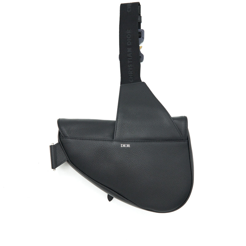 Saddle Vertical Pouch with Strap Black Grained Calfskin