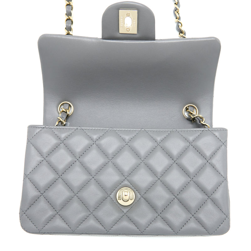 Chanel 22A Mini Rectangular Flap Bag Lambskin Grey LGHW (Microchip)