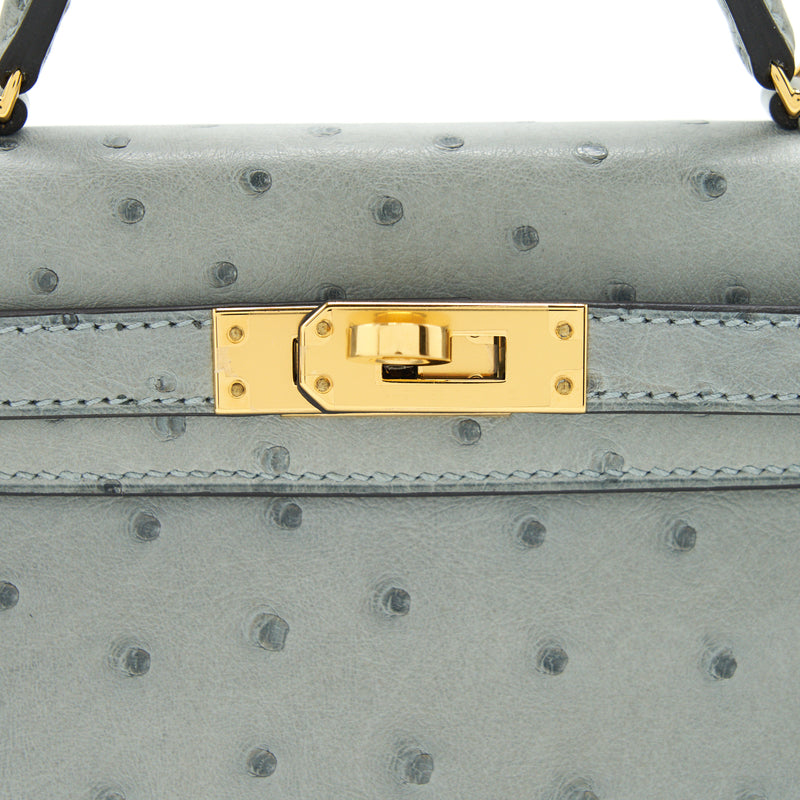 Hermes Kelly Mini II Sellier Handmade Bag In Bleu Glacier Ostrich Leather  MR1098bW68