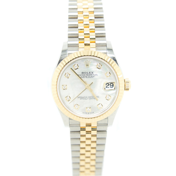 Rolex Datejust 31mm Oyster Steel And Yellow Gold White Mother Of Pearl ‘ Diamond Set Dial With Jubilee Bracelet Model M278273-0028