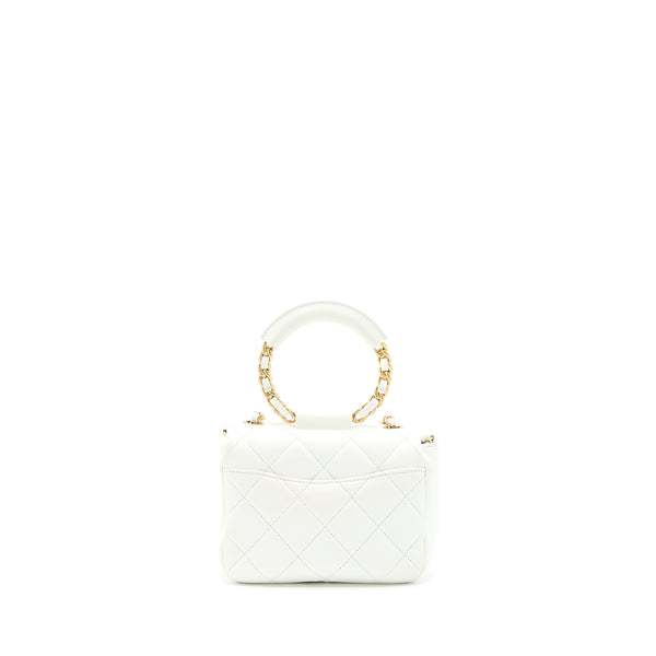 Chanel Circular Handle Quilted Flap Bag Lambskin White Brushed GHW