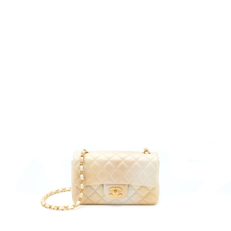 Chanel 22C Mini Rectangular Flap Bag Goatskin Ombre Beige Brushed GHW(Microchip)