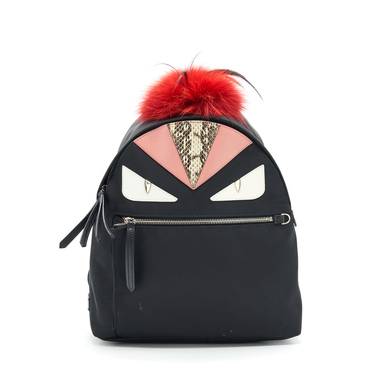 FENDI MONSTER BACKPACK IN BLACK WITH RED FUR