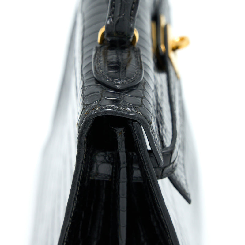 Hermes Vintage Kelly 32 Shiny Crocodile Porosus Black GHW Stamp Circle Q