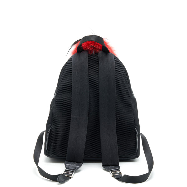 FENDI MONSTER BACKPACK IN BLACK WITH RED FUR