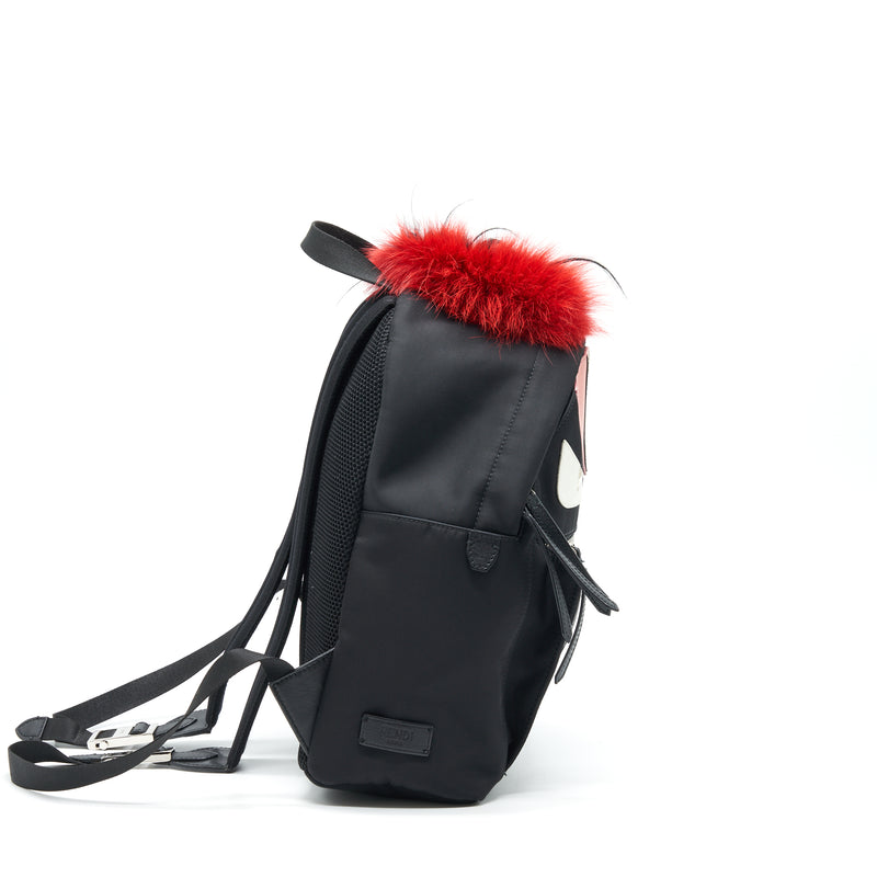 FENDI MONSTER BACKPACK IN BLACK WITH RED FUR