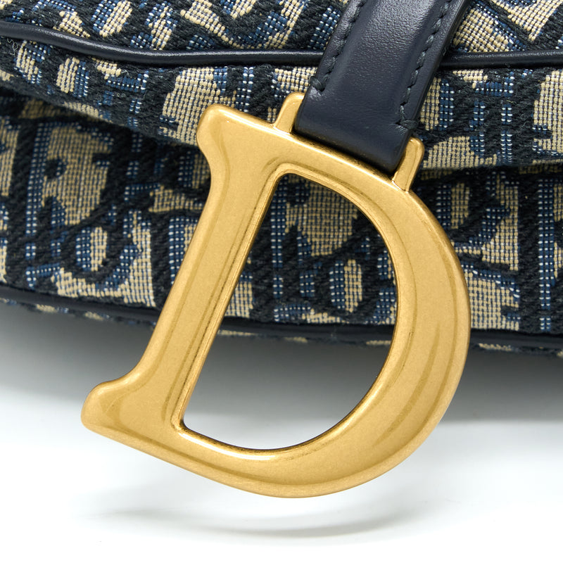 Dior Saddle Bag With Removable Shoulder Strap Blue Oblique Jacquard GHW
