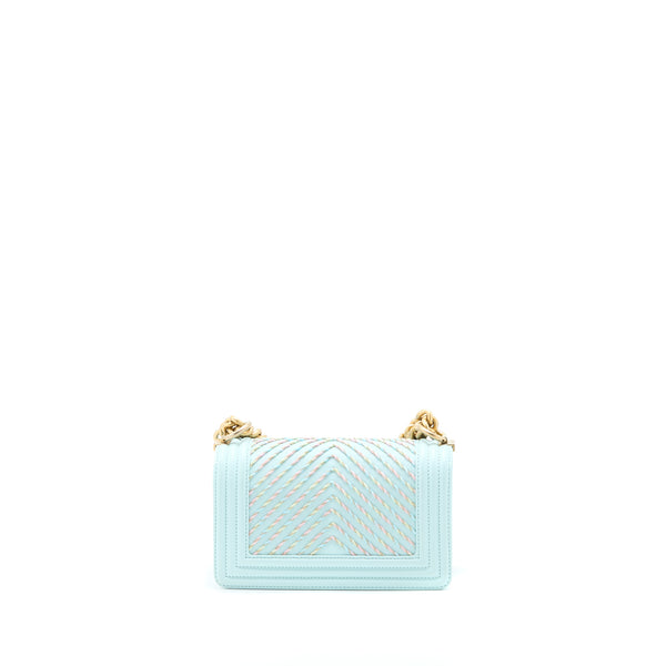 Chanel Small Boy Bag Chevron Calfskin Light Blue/Multicolour Brushed GHW