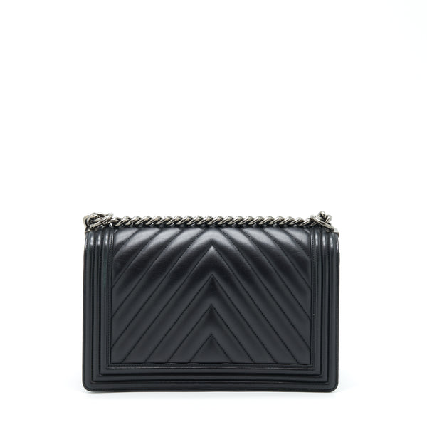 Chanel New Medium Chevron Boy Bag Calfskin Black Ruthenium Hardware