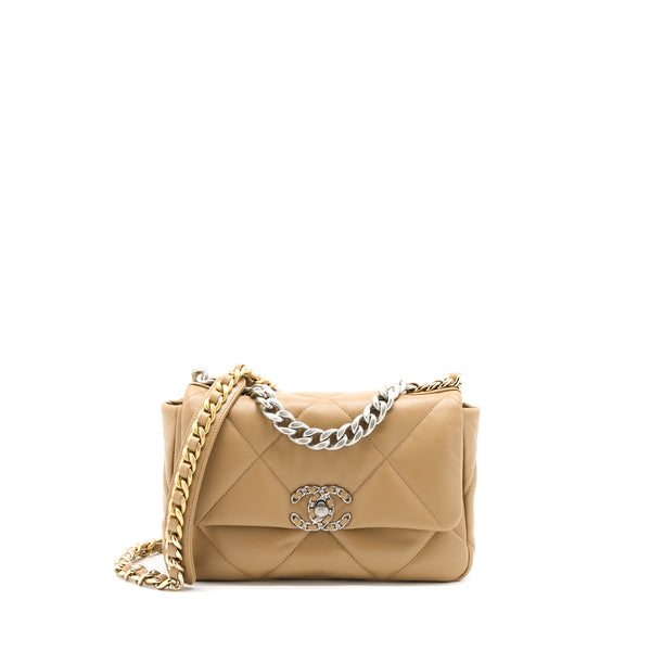 Chanel 22B Small 19 Bag Lambskin Beige Multicolor Hardware (Microchip)