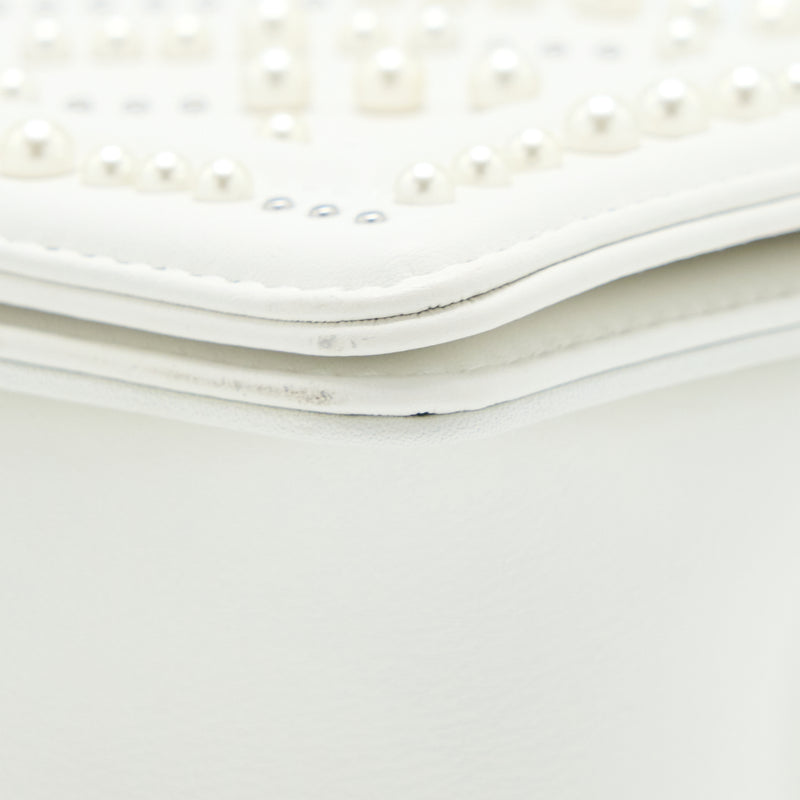 Chanel Medium Boy Bag Chevron Limited Lambskin With Pearl White SHW