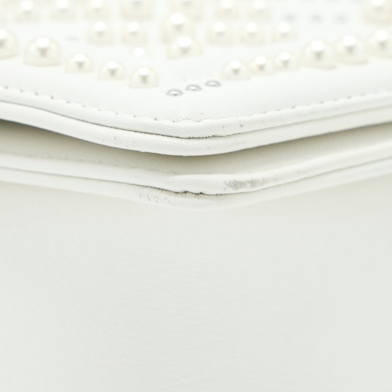 Chanel Medium Boy Bag Chevron Limited Lambskin With Pearl White SHW