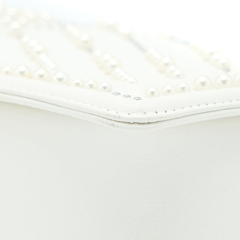 Chanel Medium Boy Bag Chevron Limited Lambskin With Pearl White SHW