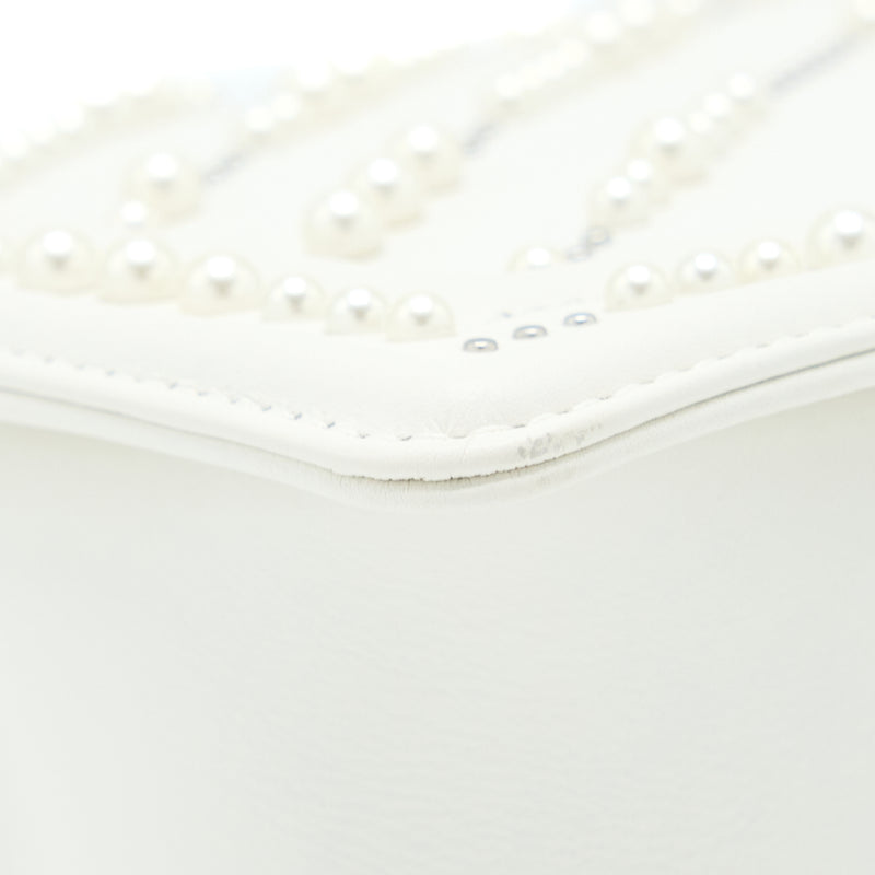 Chanel Medium Boy Bag Chevron Limited Lambskin With Pearl White SHW