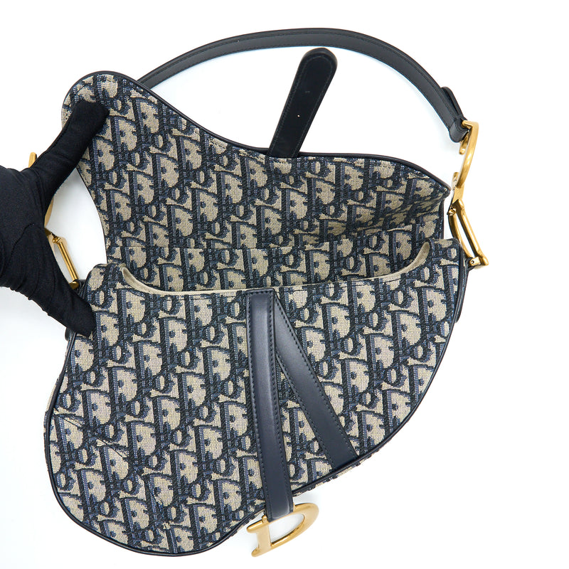 Dior Saddle Bag With Removable Shoulder Strap Blue Oblique Jacquard GHW