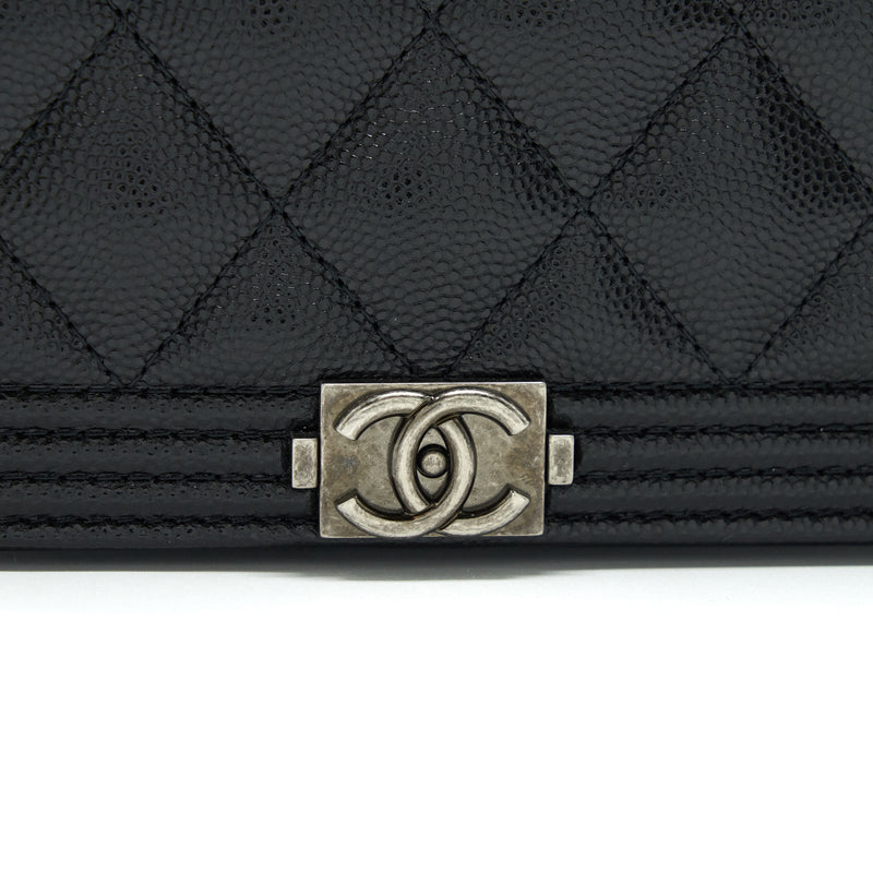 Chanel Boy Wallet On Chain Caviar Black Ruthenium Hardware (Microchip)