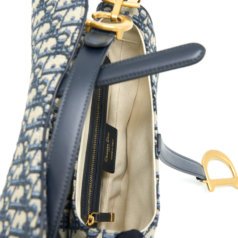 Dior Saddle Bag With Removable Shoulder Strap Blue Oblique Jacquard GHW