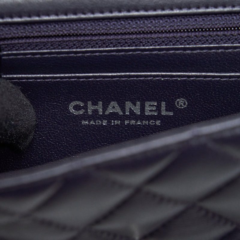 Chanel Mini Rectangular Lambskin Dark Purple Black Hardware