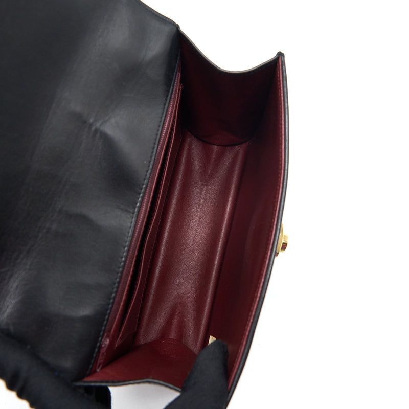 Chanel Vintage Kelly Flap Bag With Long Strap Black 24k GHW