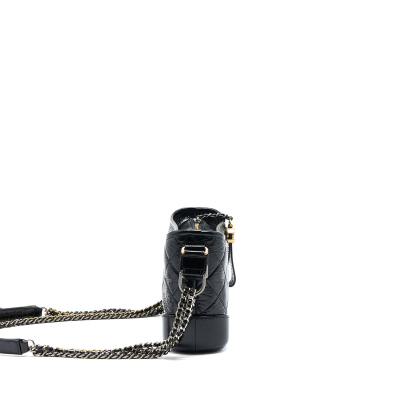 Chanel Small Gabrielle Hobo Bag Shiny Calfskin Black Multicolour Hardware