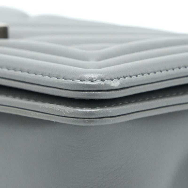 Chanel Small Boy Bag Chevron Lambskin Grey Ruthenium Hardware