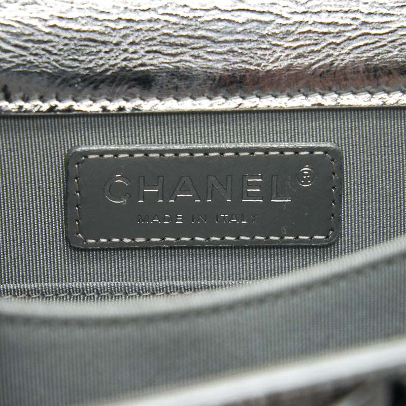 Chanel Vertical Metallic Boy Bag Silver Ruthenium Hardware