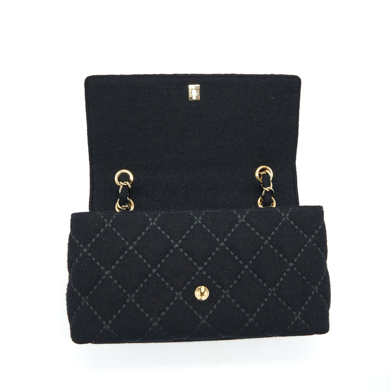 Chanel Vintage Shoulder Bag fabric Black GHW With An Extra Bag Charm