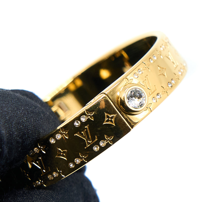 Authentic LOUIS VUITTON Nanogram Strass Bracelet Gold Metallic