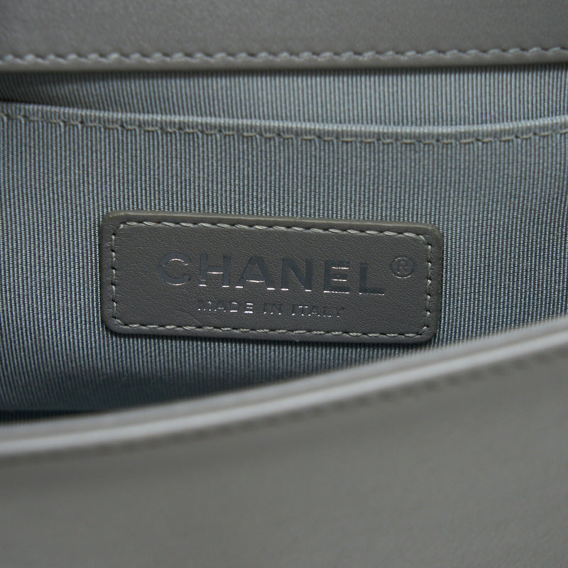 Chanel Small Boy Bag Chevron Lambskin Grey Ruthenium Hardware