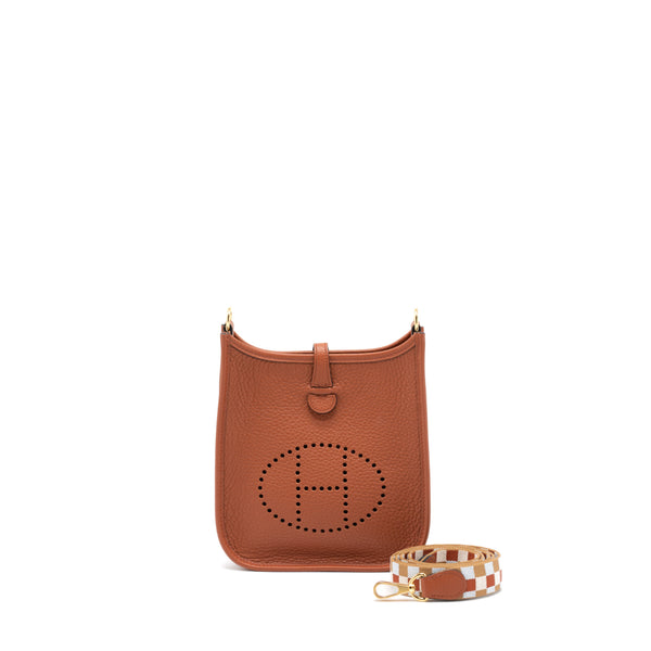 Hermes Mini Evelyn Clemence Cuivre/Chai/Nata/Blue Brume GHW Stamp U