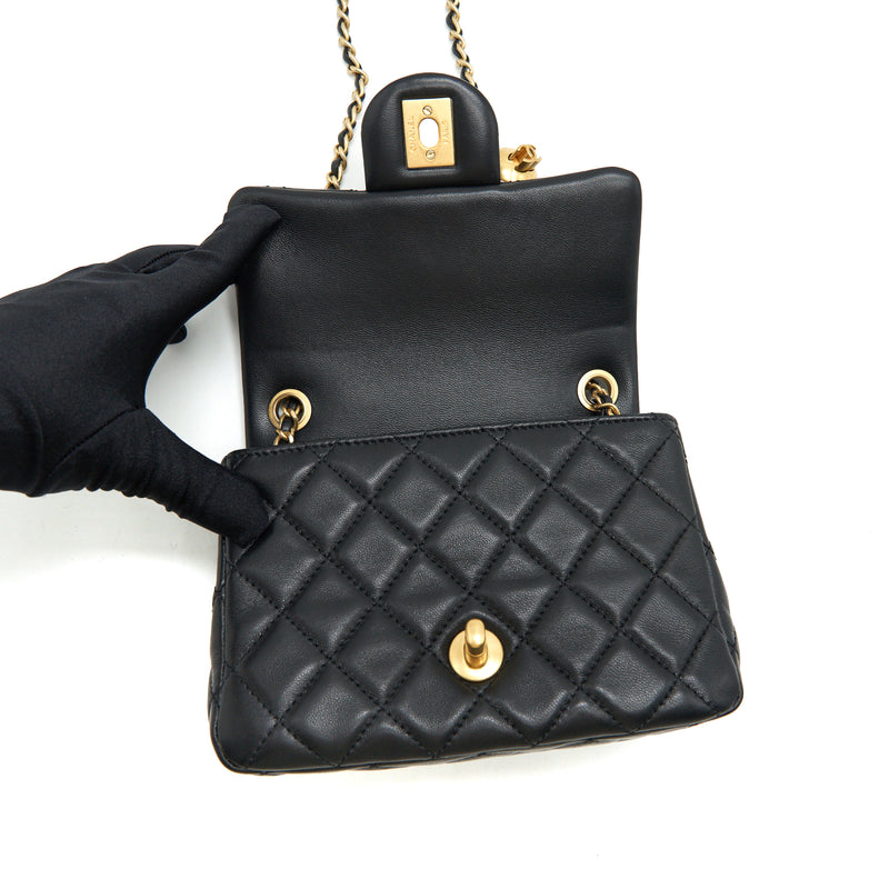 Chanel Pearl Crush Mini Square Flap Bag Lambskin Black GHW