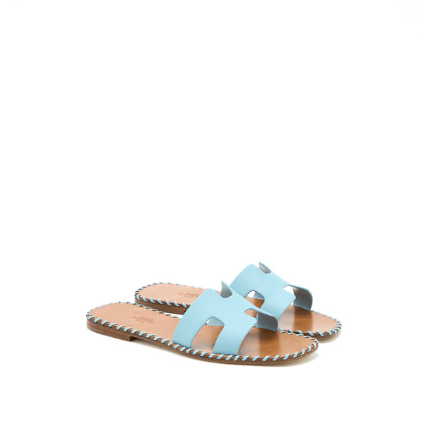 Hermes Size 38 Oran Sandals Vert D’eau