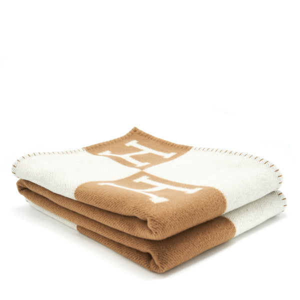 Hermes Avalon Throw Blanket Ecru/Camel