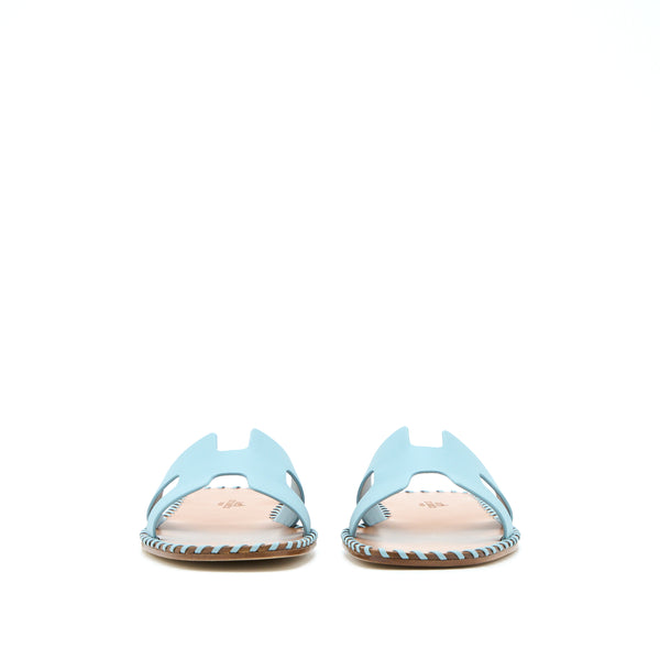 Hermes Size 38 Oran Sandals Vert D’eau