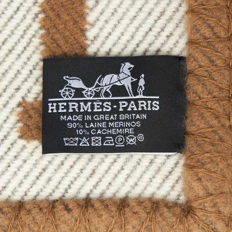 Hermes Avalon Throw Blanket Ecru/Camel