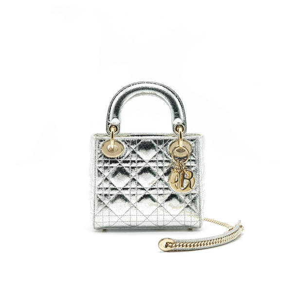 CHRISTIAN DIOR MINI LADY DIOR METALLIC SILVER