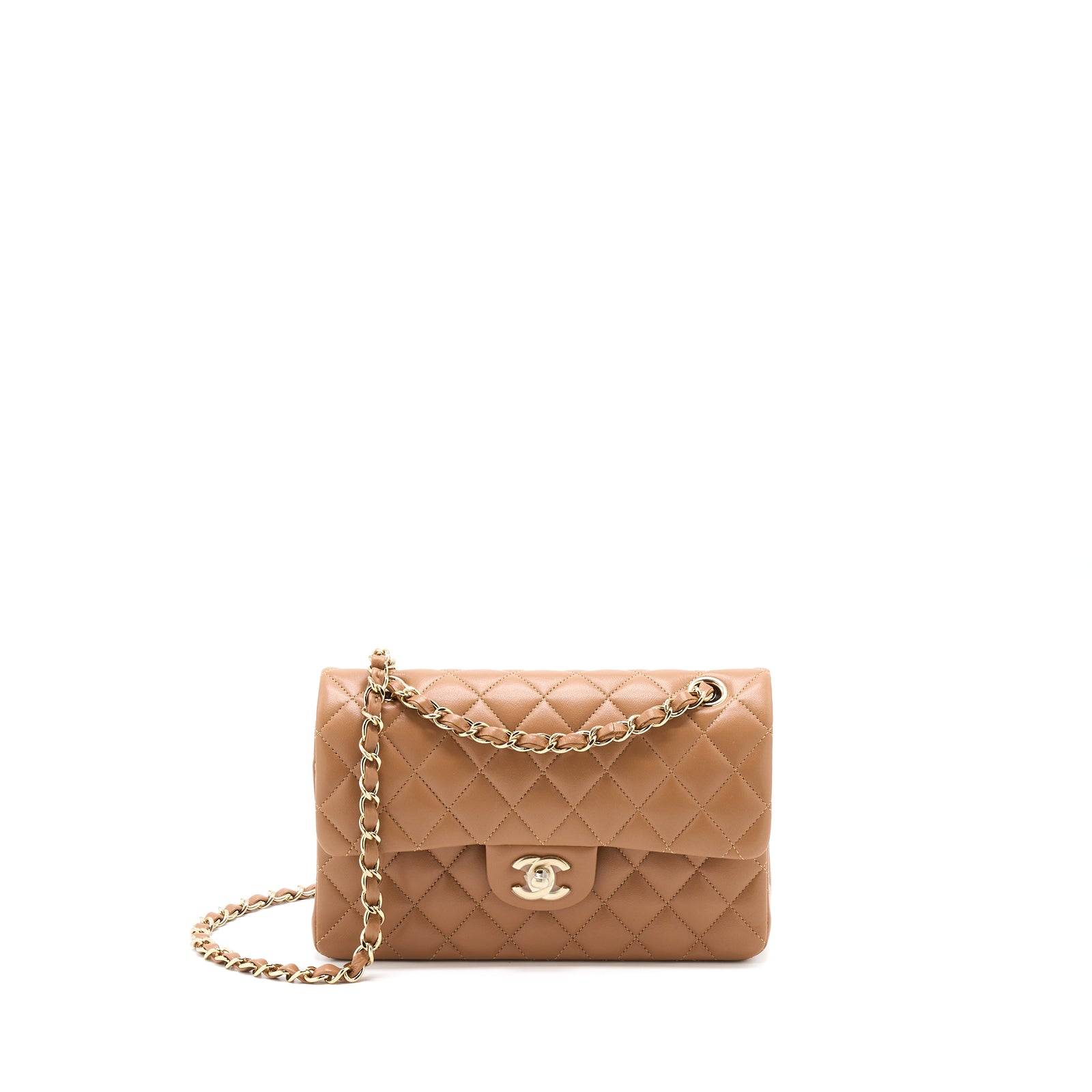 Chanel 22S Small Classic Flap Bag Lambskin Caramel LGHW(Microchip)
