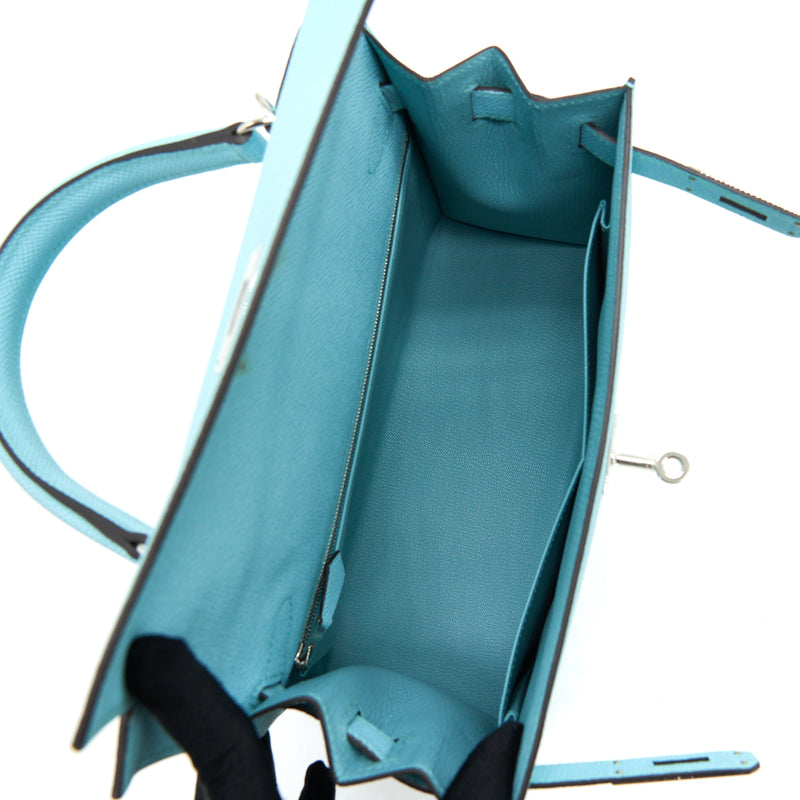 Hermes Kelly 28 Sellier Epsom 3p Blue Atoll SHW Stamp Y