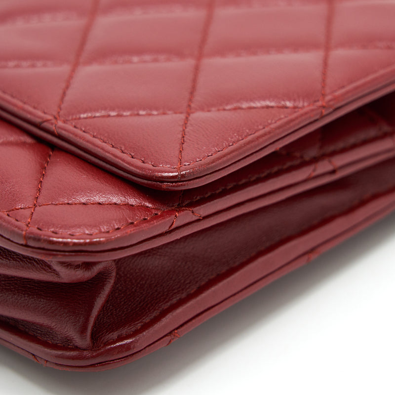 Chanel Classic Wallet On Chain Lambskin Dark Red SHW