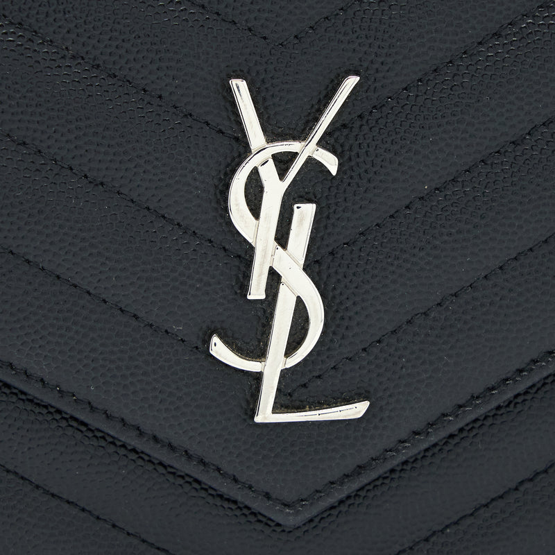 Saint Laurent/ YSL Envelope Wallet On Chain Grain Calfskin Black SHW