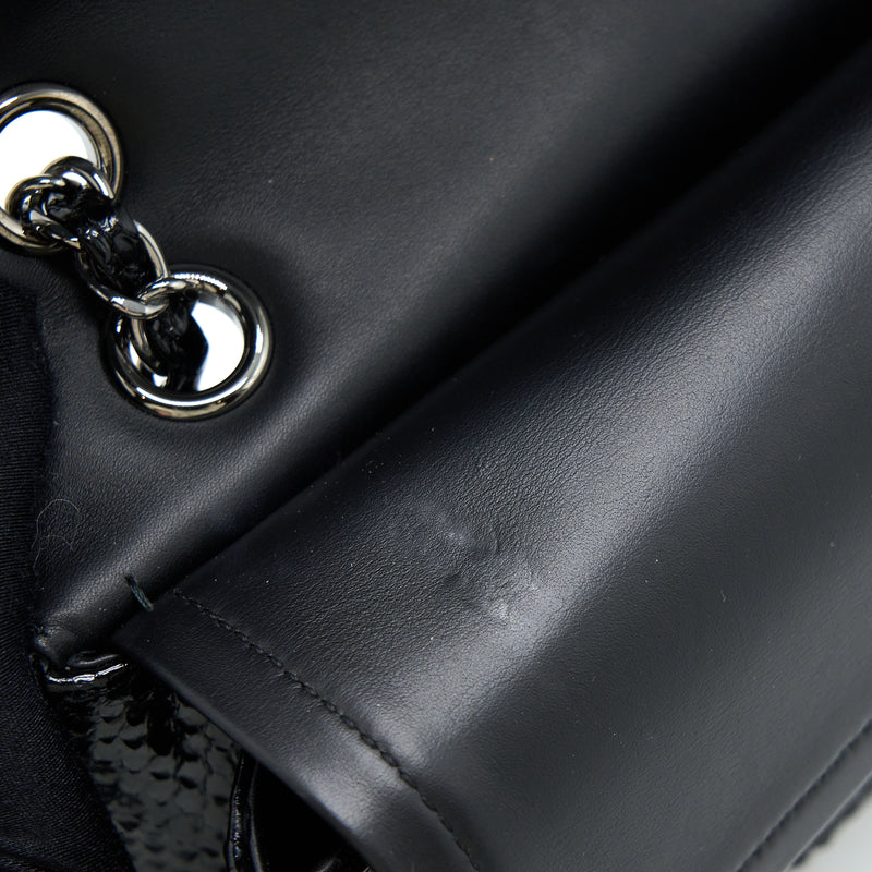 Chanel Medium Classic Double Flap Bag Python Black SHW