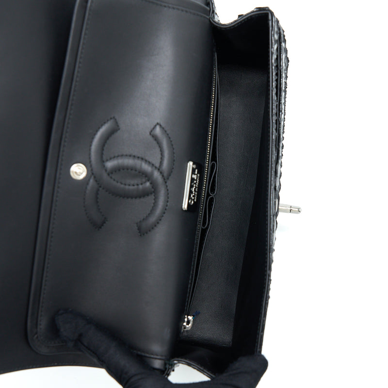 Chanel Medium Classic Double Flap Bag Python Black SHW