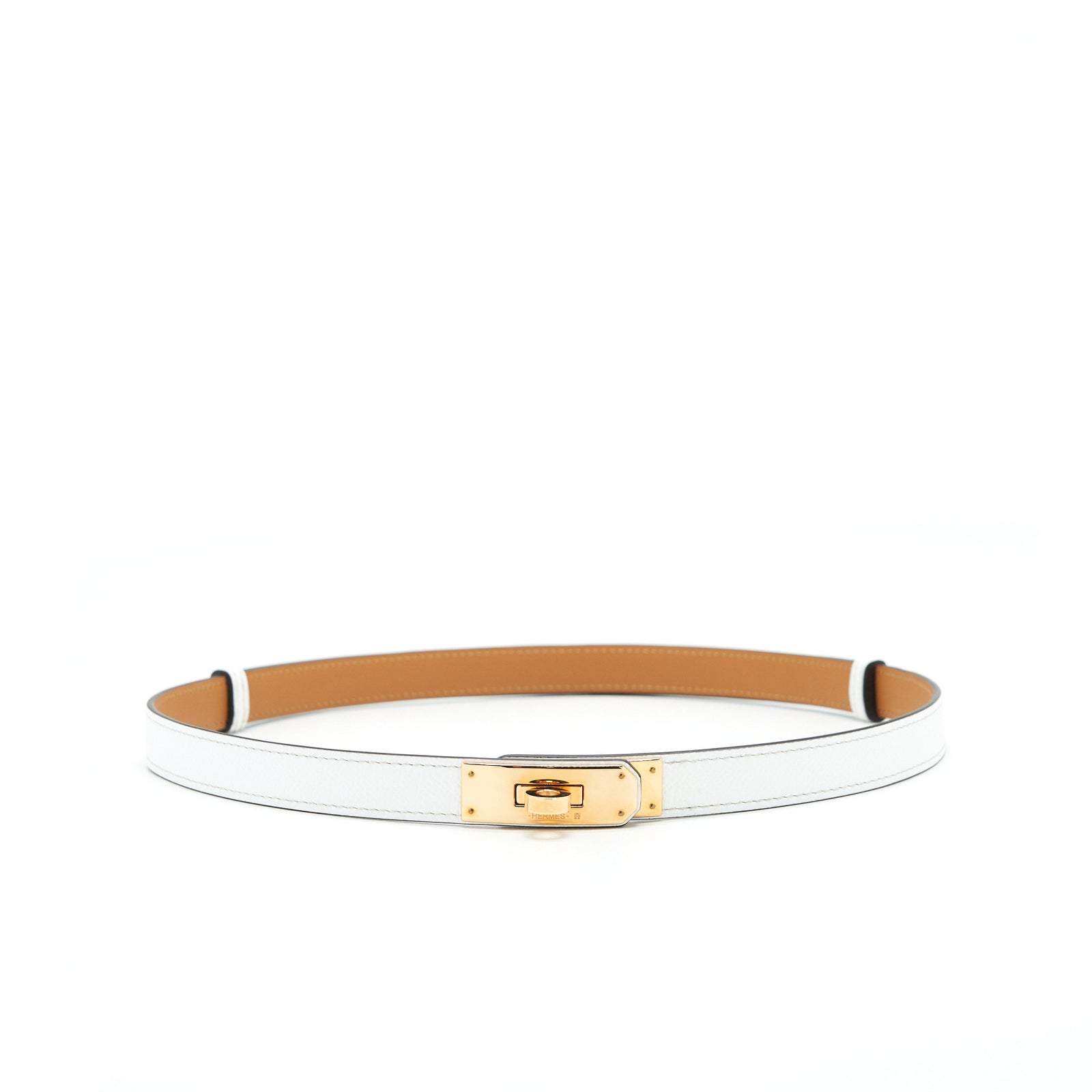 Hermes Epsom Kelly 18 belt white blanc authentic brand new Hermes Kelly 18 Belt in Blanc/ Gold Epsom GHW - Z Stamp  main image 2