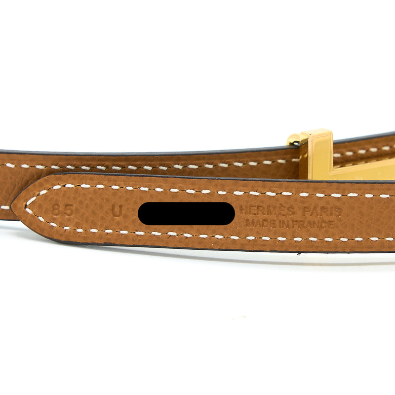 Hermes Size 85 H Buckle Reversible Belt Epsom/Swift Gold/Vert Fizz GHW Stamp U