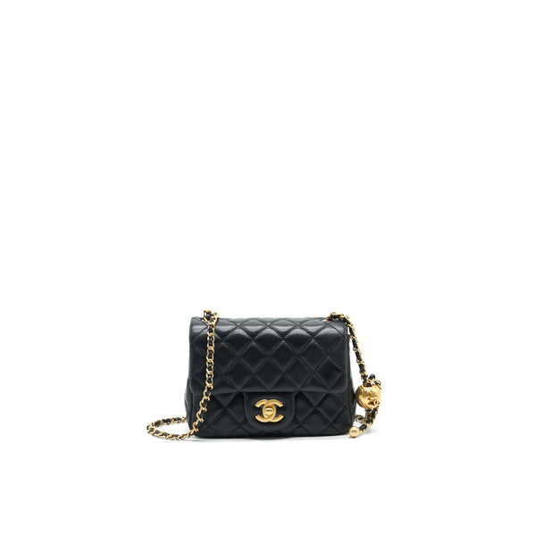 Chanel 22C Pearl Crush Mini Square Rectangular Flap Bag Black GHW（Microchip)