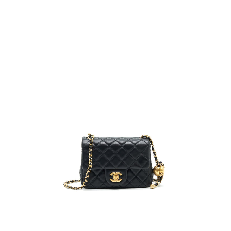 Chanel 21B Pearl Crush Mini Square Flap Bag Black GHW
