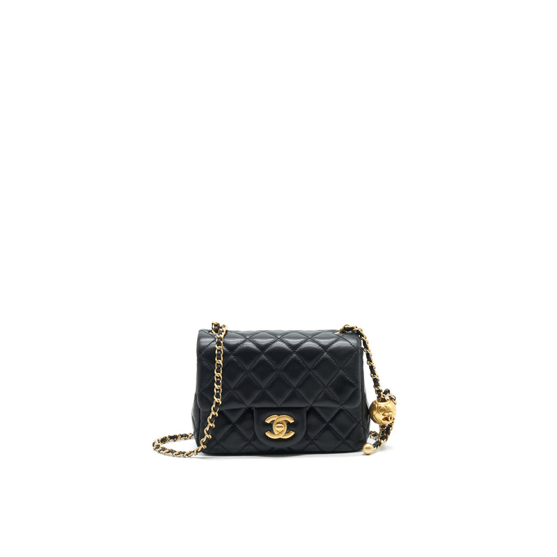 Chanel 21B pearl Crush Mini Square flap Bag Black GHW (microchip)