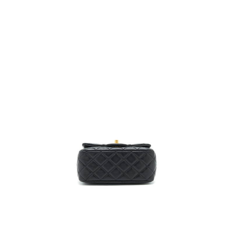 Chanel 22C Pearl Crush Mini Square Flap Bag Black Lambskin GHW (Microchip)