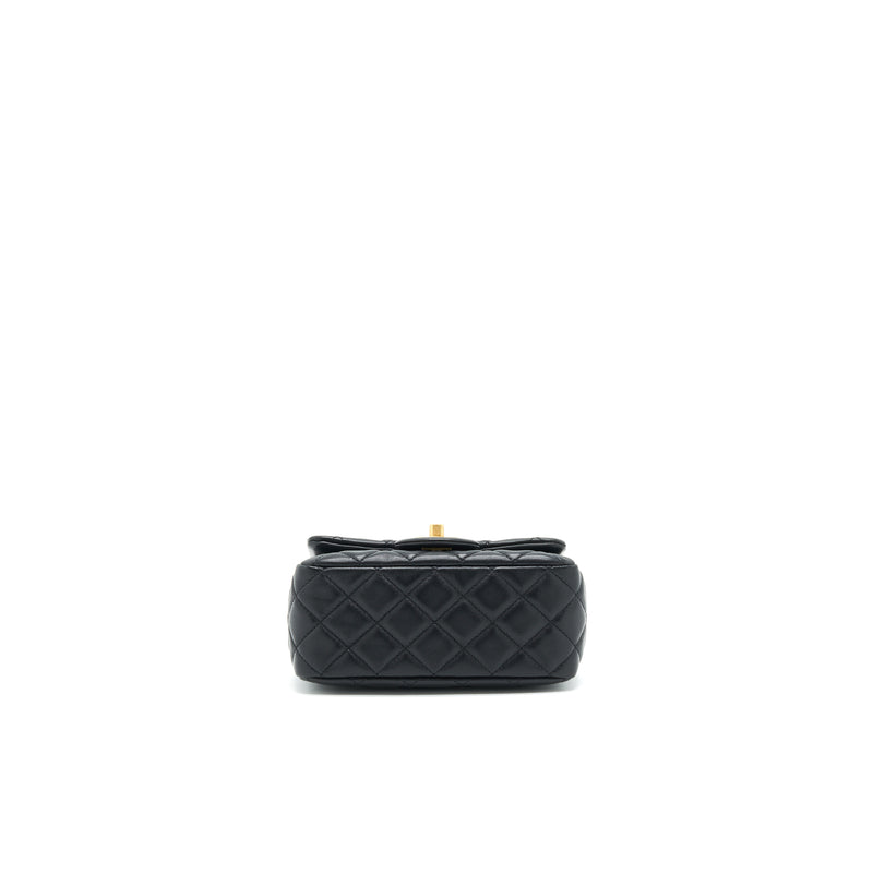 Chanel 21B pearl Crush Mini Square flap Bag Black GHW (microchip)