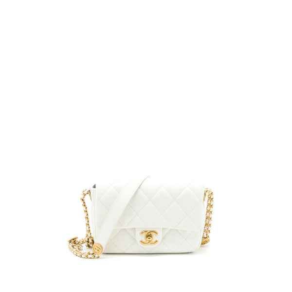 Chanel 22A Small Flap Bag Caviar White Brushed GHW (Microchip)